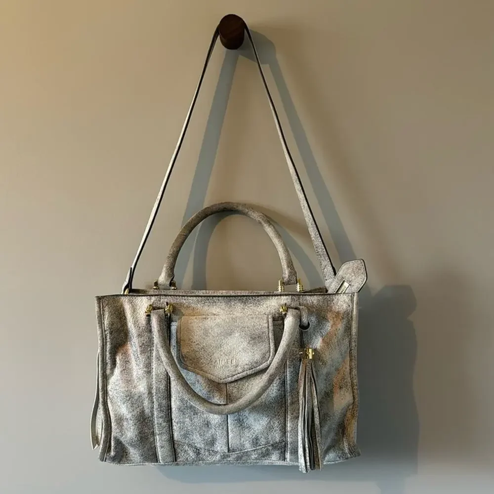 AIMEE KESTENBERG GRAY/ IRIDESCENT ROSE GOLD HESTON SATCHEL W/ GOLD HARDWARE - Picture 2 of 16